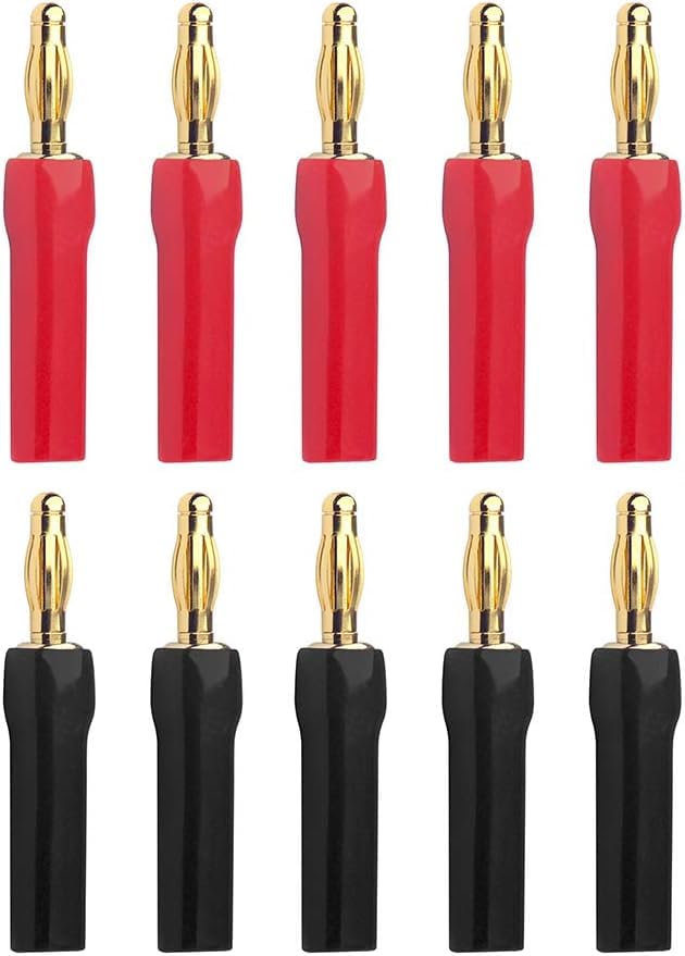SGElectronix 4mm Speaker Banana Plugs-Open Screw Type, Insulated 24K Gold Plated Speaker Wire Banana Plugs Connectors (5 pair/10 pcs) (Black + Red)
