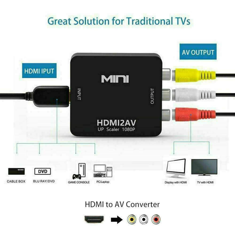 SGElectronix HDMI to RCA, 1080p HDMI to AV 3RCA CVBs Composite Video Audio Converter Adapter Supports PAL/NTSC for TV Stick, Roku, Chromecast, Apple TV, PC, Laptop, Xbox, HDTV, DVD-Black