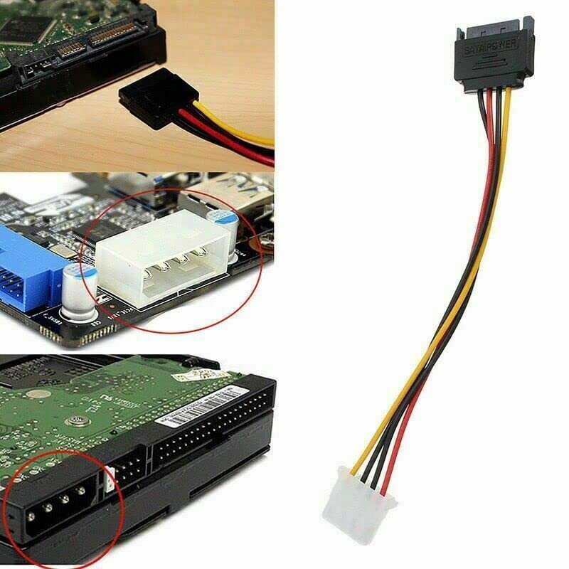 SGElectronix SATA Power Adapter Cable SATA 15-pin Male to 4-pin Molex Female Power Adapter Cable for IDE Hard Drive 2Pack