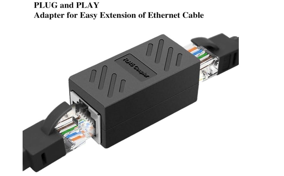 SGElectronix RJ45 Coupler 2 Pack, Ethernet Extender, in-Line Coupler Female to Female Ethernet Coupler for Cat7/ Cat6/ Cat5/ Cat5e Ethernet Cable Extender Adapter (RJ45 2pcs, Black)