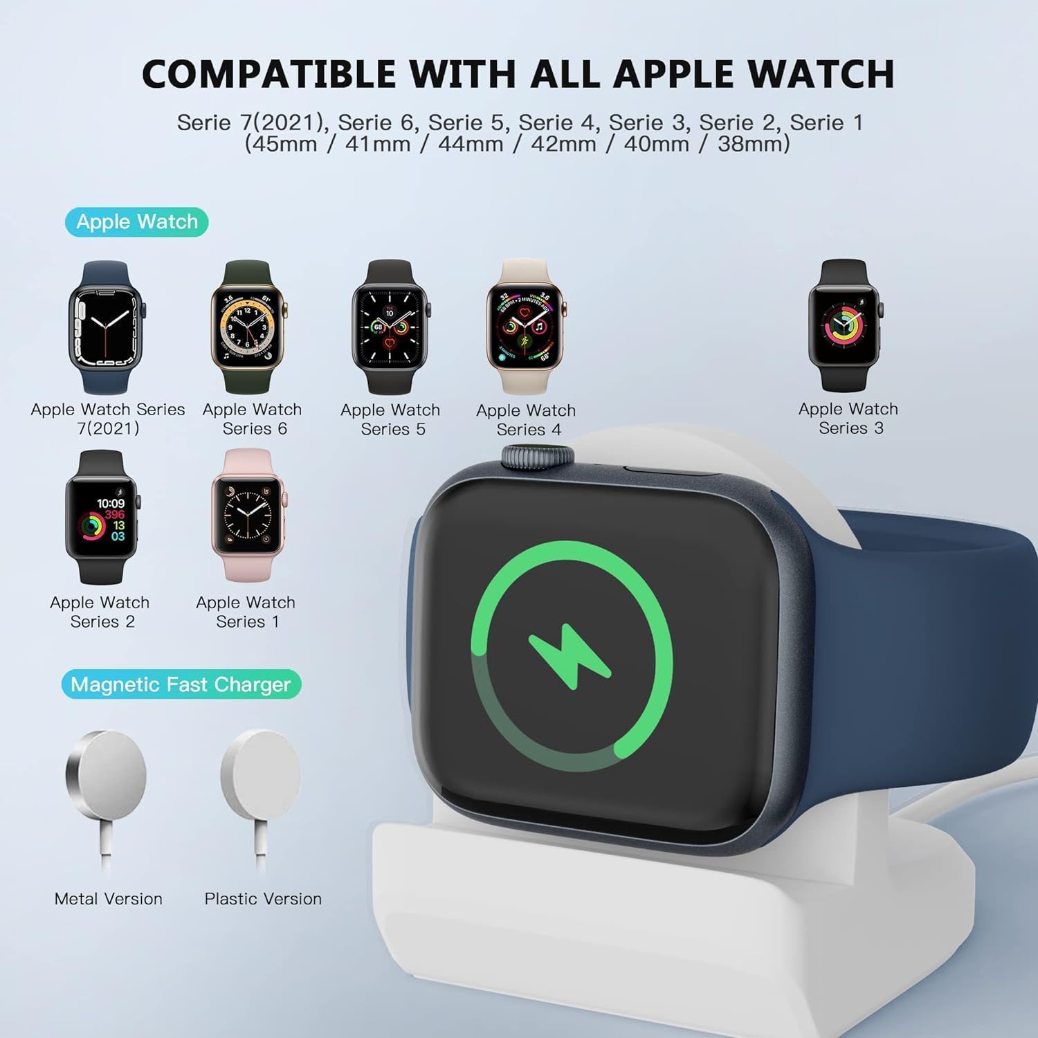 SGElectronix Compact Stand Compatible with iWatch Series7/SE &Series6/Series 5 /Series 4/Series 3/Series 2 / Series 1 - Nightstand Mode (44mm/40mm/38mm/42mm Compatible)(White)