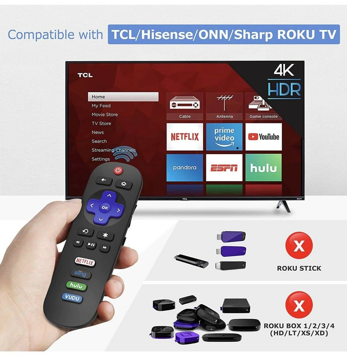 SGElectronix RC280 Replacement Remote Applicable for TCL Roku TV with Netflix Sling Hulu Vudu Key 55UP120 32S4610R 50FS3750 32FS3700 32FS4610R 32S800 32S850 32S3850 48FS3700 55FS3700 65S405 43S405