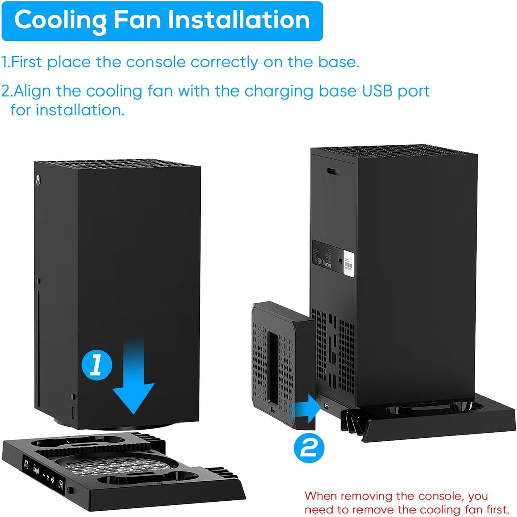 SGElectronix Upgraded Vertical Cooling Stand for Xbox Series X with Controller Charger Station Dock, Dual Suction Cooler Fan System Stand Accessories with 8 Game Storage Organizer, Headset Hanger
