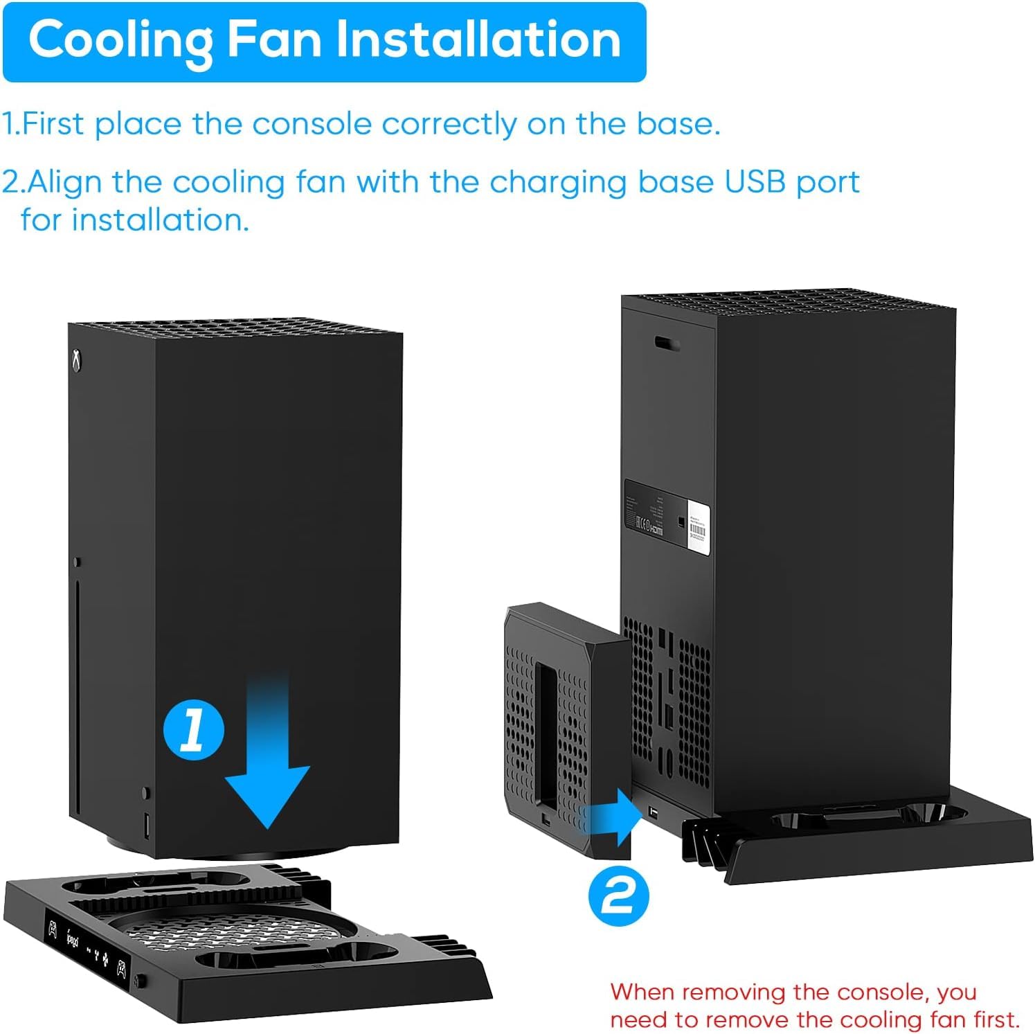 SGElectronix Upgraded Vertical Cooling Stand for Xbox Series X with Controller Charger Station Dock, Dual Suction Cooler Fan System Stand Accessories with 8 Game Storage Organizer, Headset Hanger