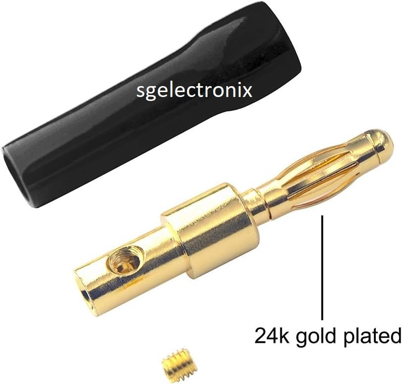 SGElectronix 4mm Speaker Banana Plugs-Open Screw Type, Insulated 24K Gold Plated Speaker Wire Banana Plugs Connectors (5 pair/10 pcs) (Black + Red)