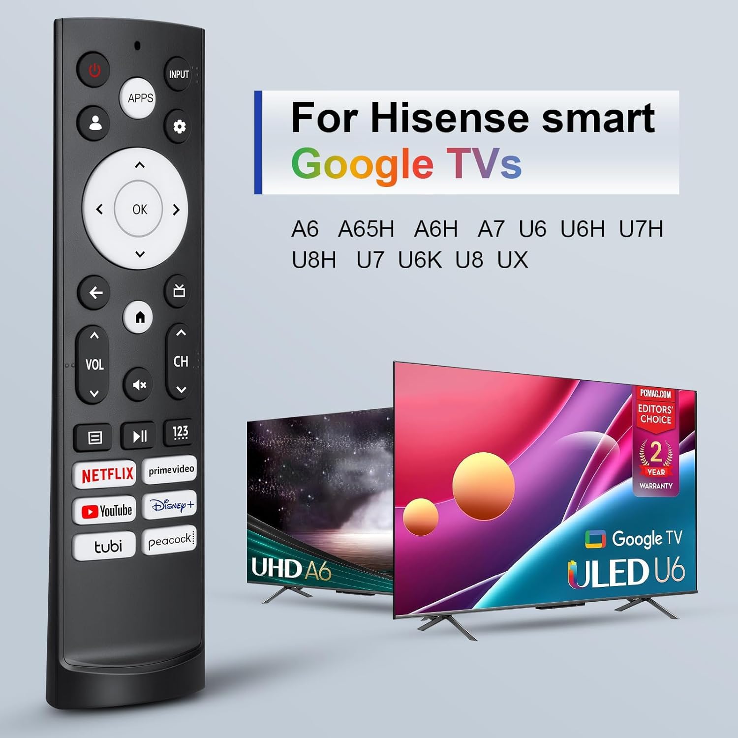 Replacement Remote Control for Hisense Smart Google TV，for Hisense UHD 4K ULED Google TVs Black