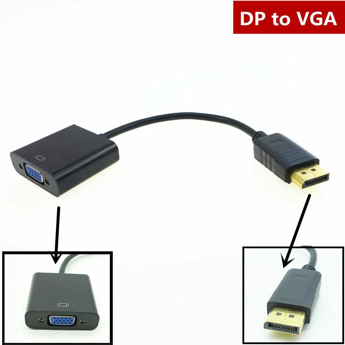 SGElectronix DP to VGA Adapter, Gold-Plated DisplayPort to VGA Converter Male to Female 1080P(Black)
