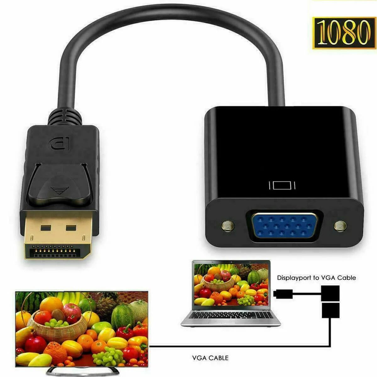 SGElectronix DP to VGA Adapter, Gold-Plated DisplayPort to VGA Converter Male to Female 1080P(Black)