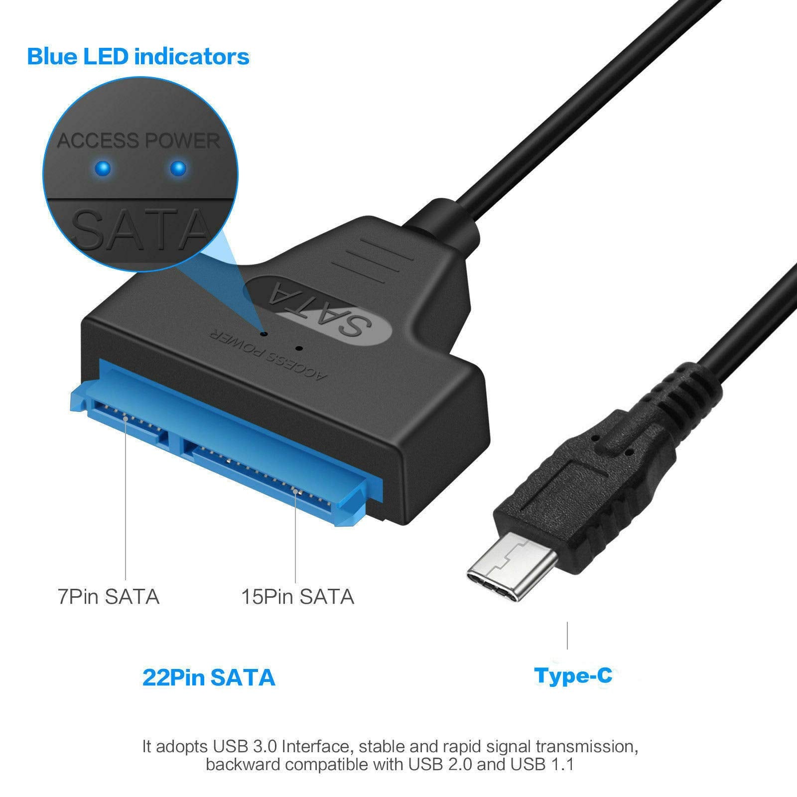 SGElectronix USB 3.1 Type-C to SATA 22 Pin HDD Hard Disk Driver SSD Adapter Cable USB C