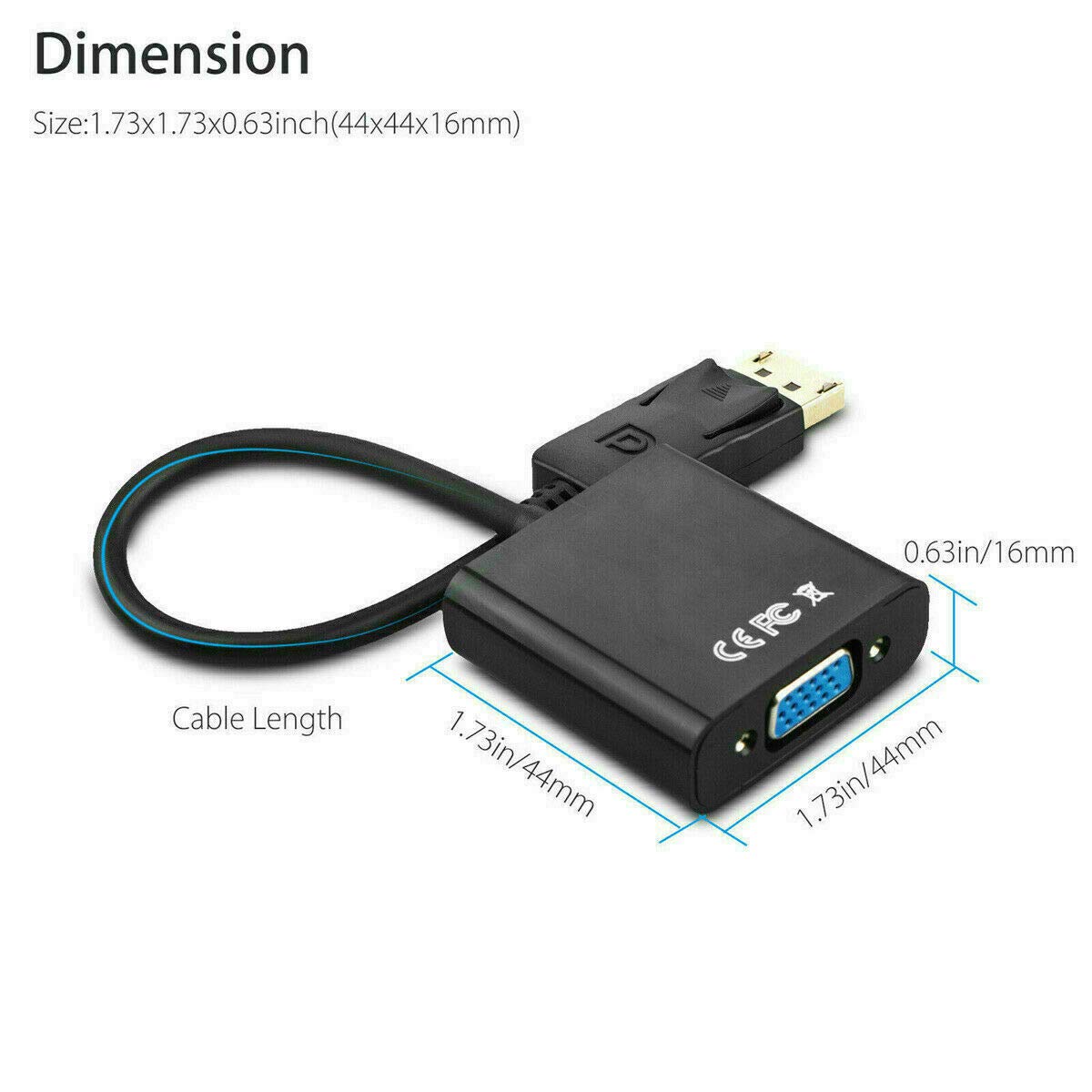 Display Port DP to VGA Adapter Cable Cord 1080P for Laptop Desktop Game Monitor