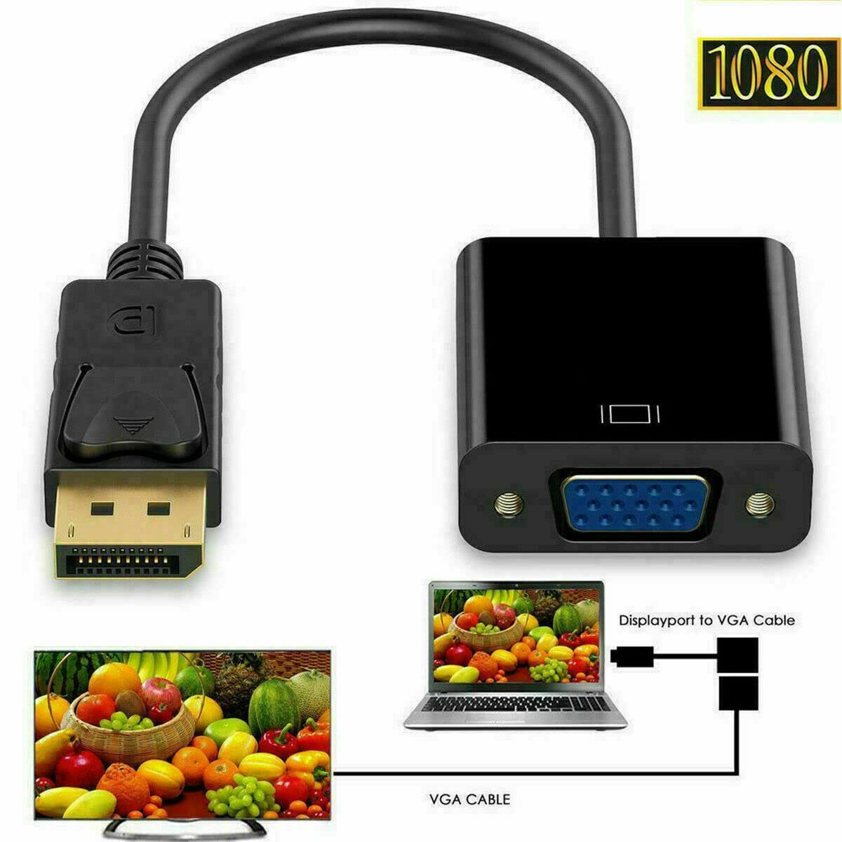 Display Port DP to VGA Adapter Cable Cord 1080P for Laptop Desktop Game Monitor