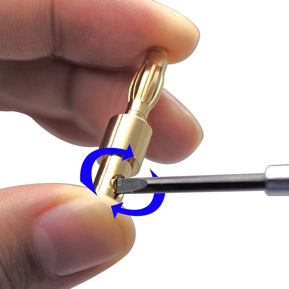SGElectronix 4mm Speaker Banana Plugs-Open Screw Type, Insulated 24K Gold Plated Speaker Wire Banana Plugs Connectors (5 pair/10 pcs) (Black + Red)