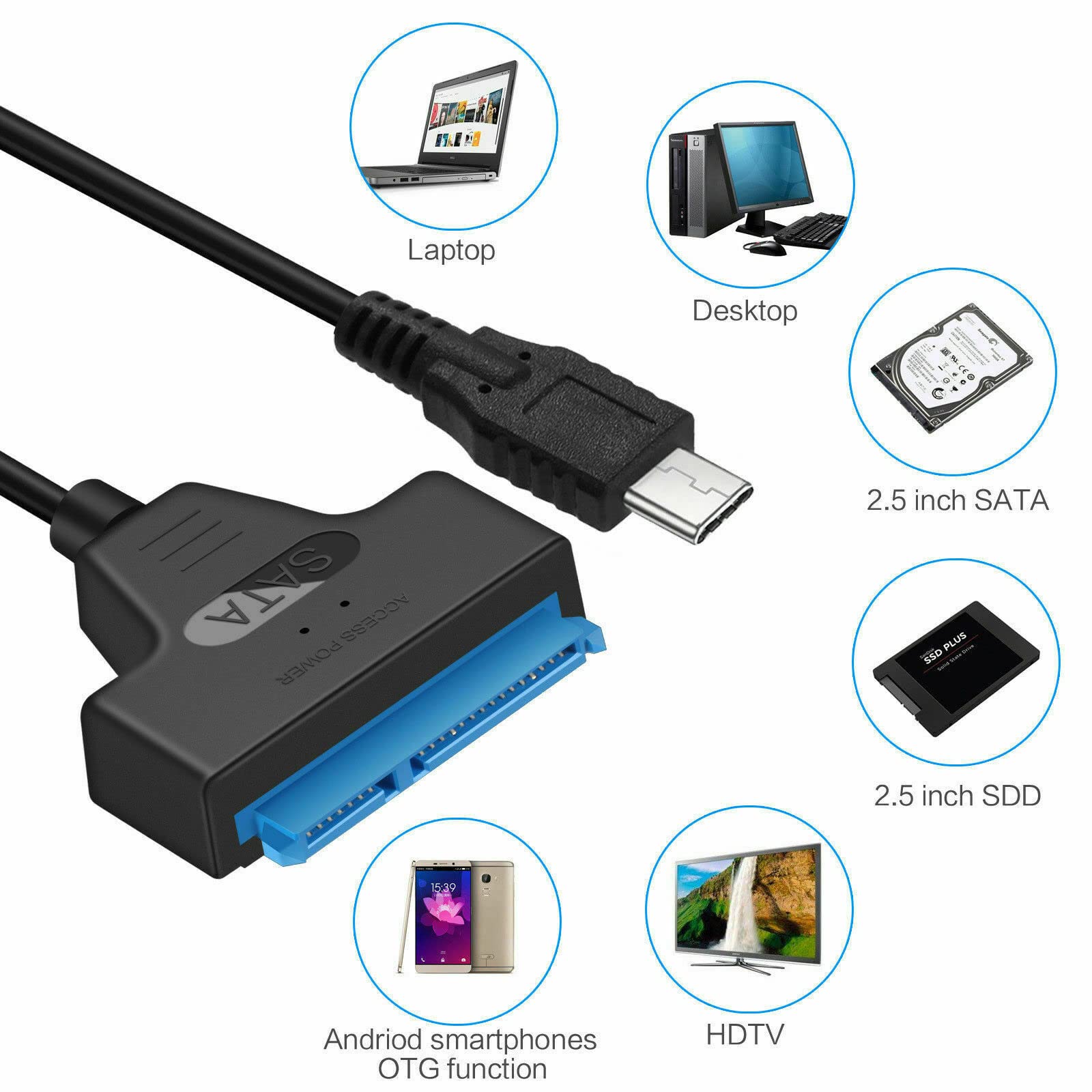 SGElectronix USB 3.1 Type-C to SATA 22 Pin HDD Hard Disk Driver SSD Adapter Cable USB C