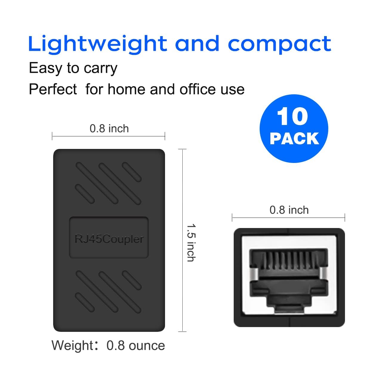 SGElectronix 10 Pack RJ45 Cat6 Cat7 Cat6 Cat5e Cat5 Coupler Ethernet Extender Connector, Ethernet Cable Extender Female to Female Black