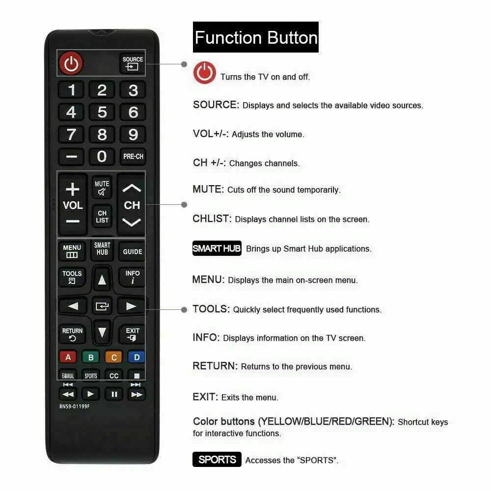 Universal Remote Control for Samsung-TV-Remote BN59-01199F All Samsung LCD LED HDTV 3D Smart TVs Models