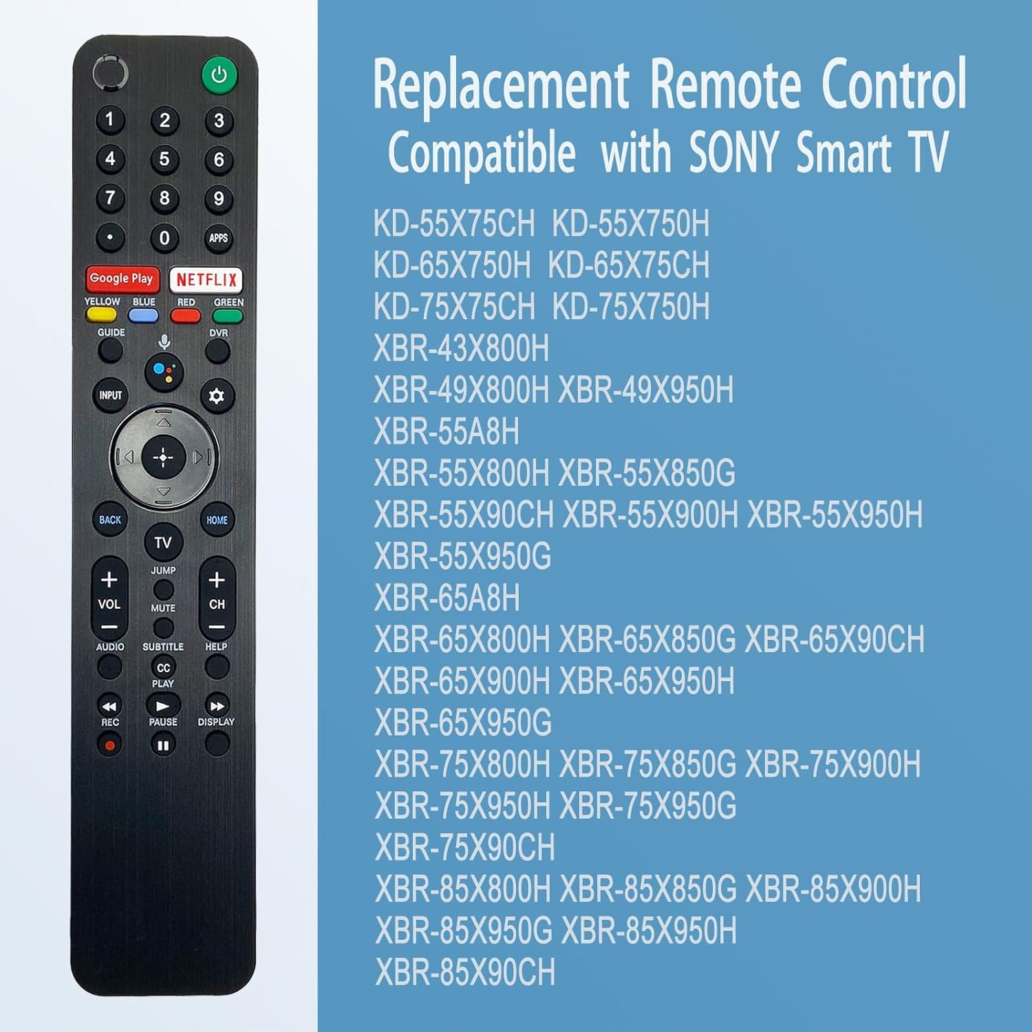 RMF-TX500U Replacement Voice Remote Compatible with Sony TV KD-75X750H KD-55X750H XBR-43X800H XBR-49X800H XBR-55X800H XBR-55X900H XBR-55X950H XBR-65X800H XBR-65X900H XBR-65X950H XBR-75X800H Black